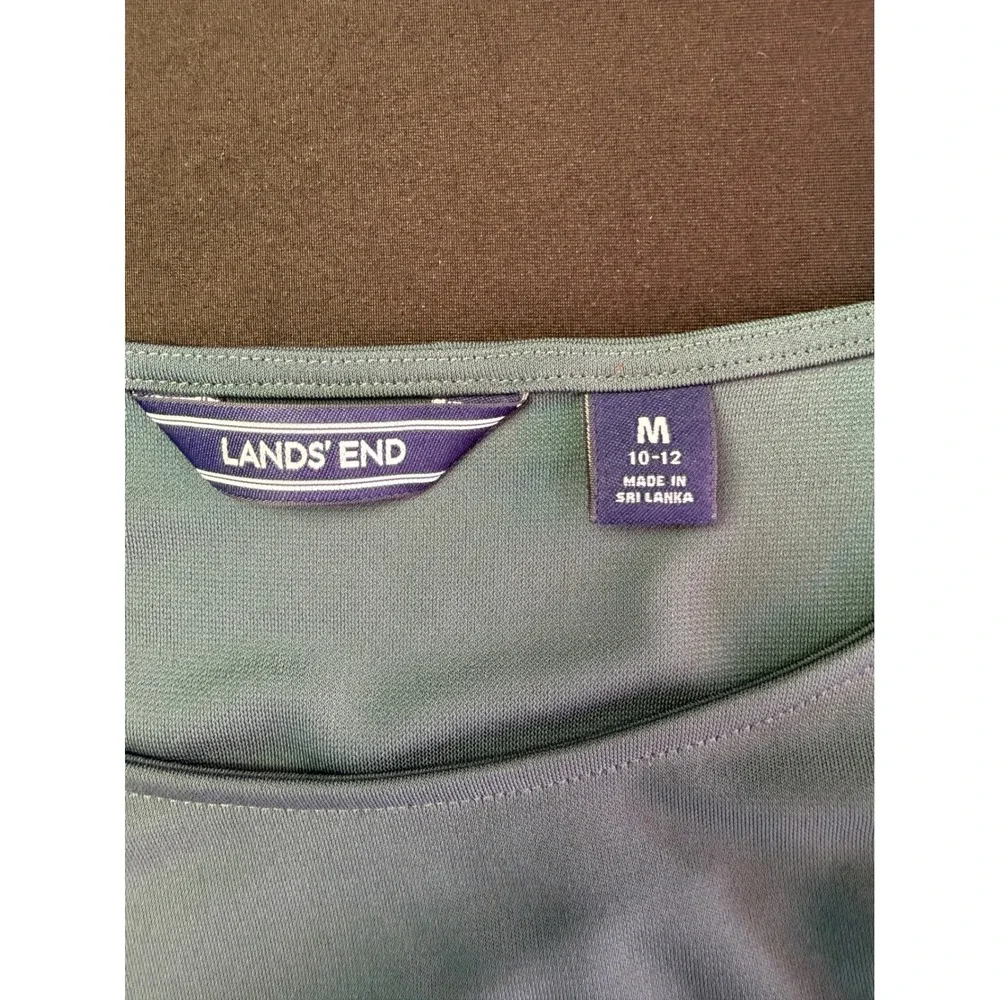 Lands End Dress Medium 10-12 Teal Green Long Sleeve Fit Flare Midi Dress